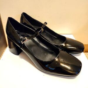 New Marc Fisher "Charin" Blk Pat. Leather Block Heel Mary Jane Pumps Sz.10 $128